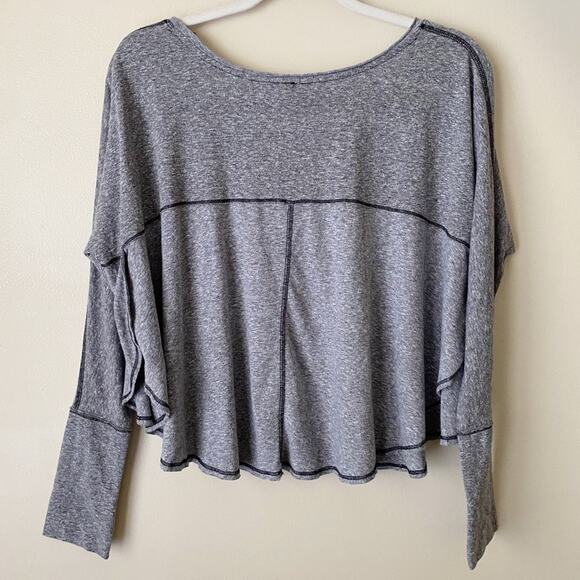 Free People | Cloud Nine Relaxed Tee Heathered Scoop Neck Long Sleeves Gray XS - Picture 7 of 8